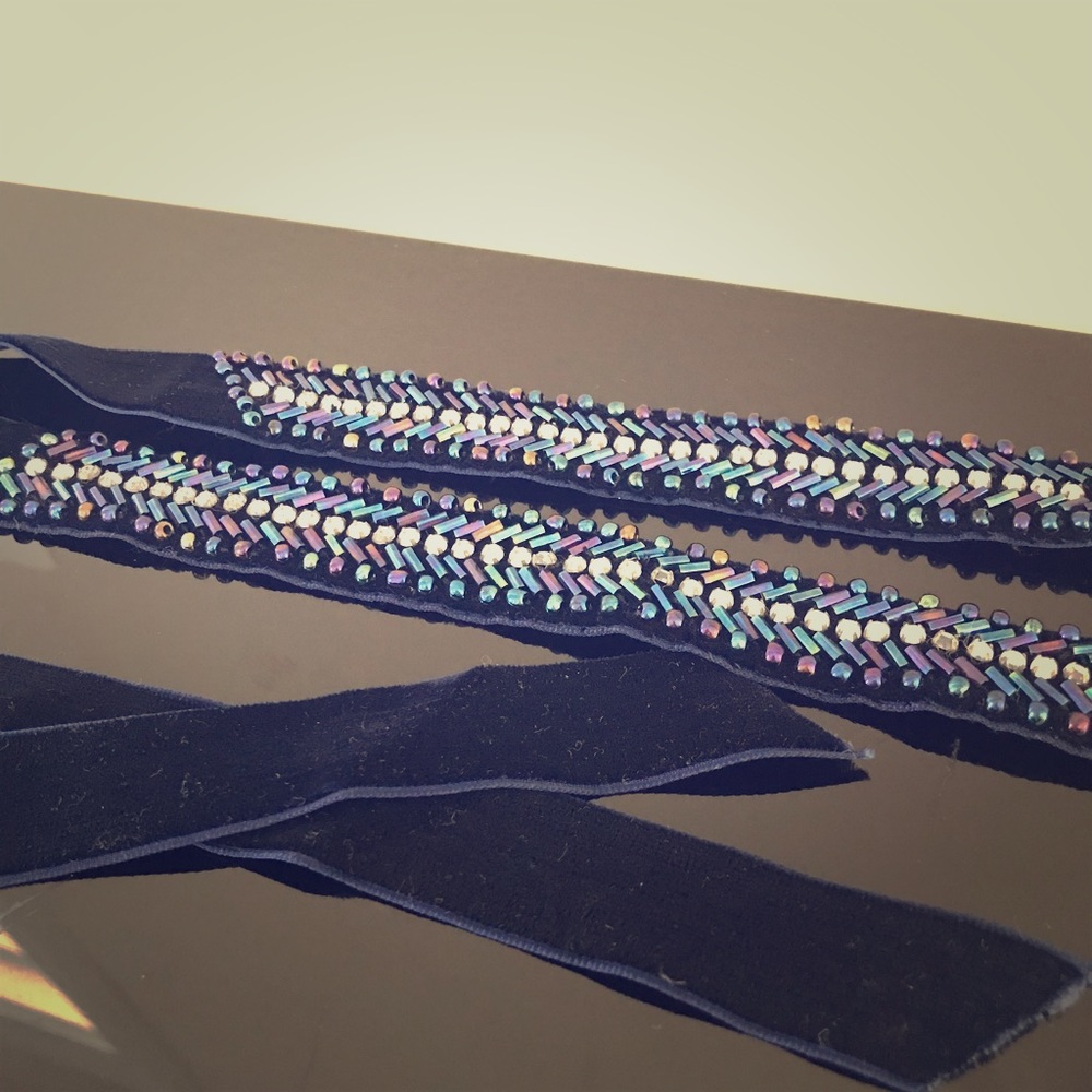 J. Crew Sparkly Beaded Ribbon Belt in Navy